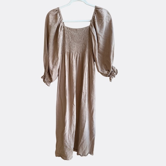 O.P.T Athena Puff Sleeve Smocked Bodice Midi Dress – Size S – Clay Brown - Picture 7 of 9